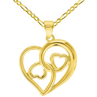Load image into Gallery viewer, 14k Yellow Gold Open Triple Heart Love Symbol Pendant with Cable, Curb, or Figaro Chain Necklaces
