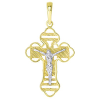 Load image into Gallery viewer, 14k Two Tone Gold Outlined Orthodox Cross Jesus Christ Crucifix Pendant Necklace
