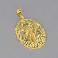 Load image into Gallery viewer, 14k Yellow Gold Oval Shape Jesus Crucifix Textured Medallion Pendant Necklace - 4 Sizes
