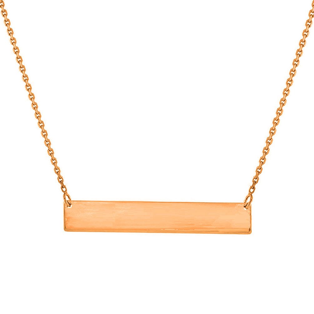 Solid 14k Rose Gold Engravable Bar Pendant Necklace