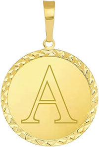 Load image into Gallery viewer, 14k Yellow Gold Personalized Round Block Letter Initial Disc Pendant - A to Z (Small)
