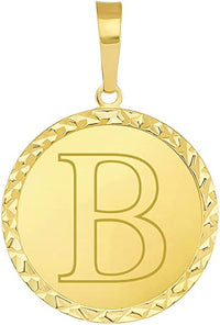 Load image into Gallery viewer, 14k Yellow Gold Personalized Round Block Letter Initial Disc Pendant - A to Z (Small)
