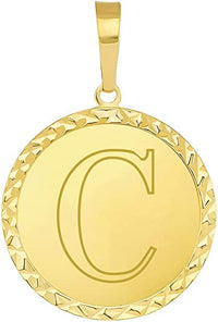 Load image into Gallery viewer, 14k Yellow Gold Personalized Round Block Letter Initial Disc Pendant - A to Z (Small)
