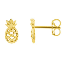 Load image into Gallery viewer, Solid 14k Yellow Gold Pineapple Fruit Stud Earrings with Push Back
