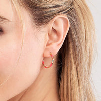 Load image into Gallery viewer, 14k Yellow Gold Pink Striped Twist Hoop Earrings with Latch Back, 1 Inch
