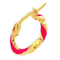 Load image into Gallery viewer, 14k Yellow Gold Pink Striped Twisted Hoop Earrings with Latch Back
