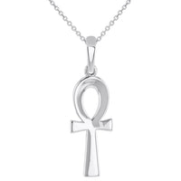 Load image into Gallery viewer, Solid 14k White Gold Polished Egyptian Ankh Cross Charm Pendant with Chain Necklace
