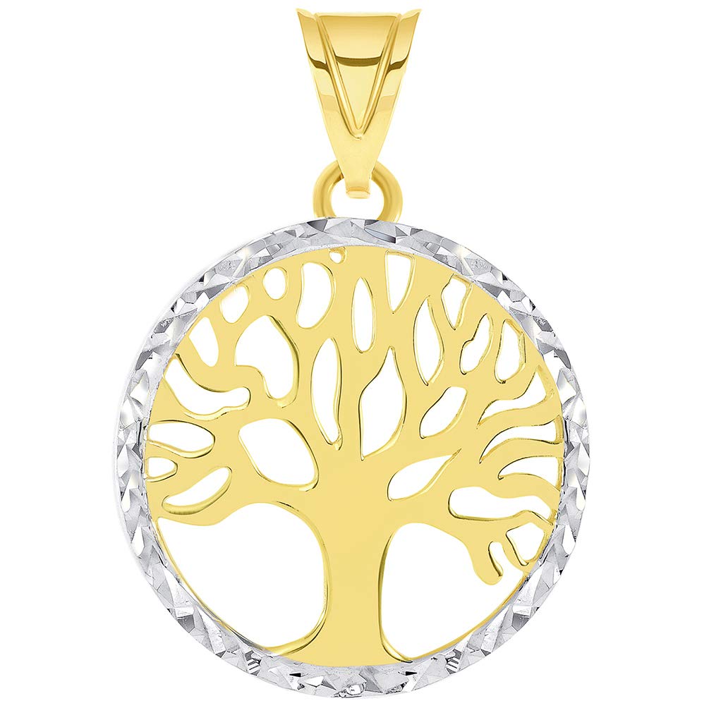 14k Yellow Gold Textured and Polished Round Tree of Life Medallion Pendant