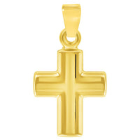 Load image into Gallery viewer, 14k Yellow Gold Polished Simple Mini Religious Cross Charm Pendant With Cable, Curb or Figaro Chain Necklace
