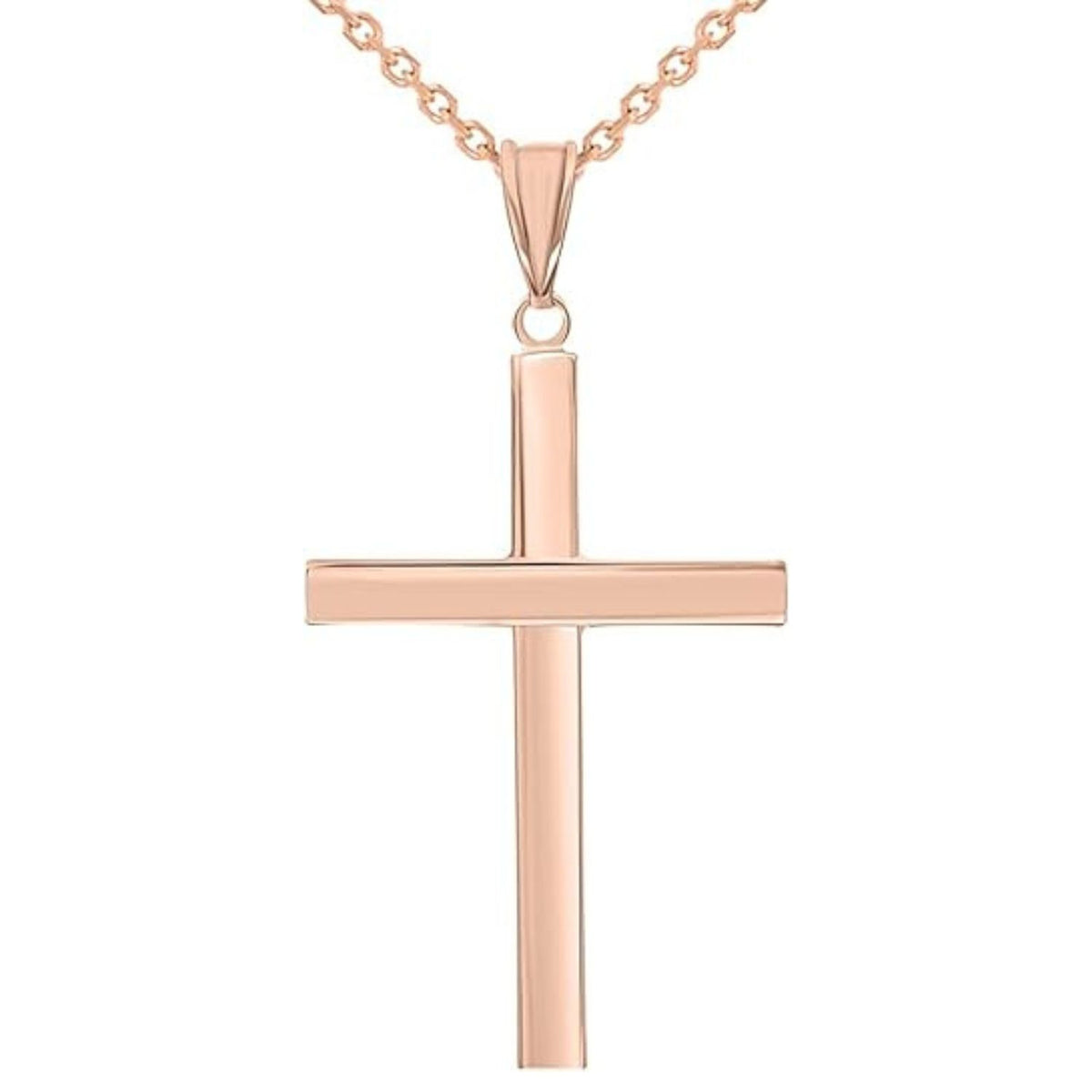 14k Gold Polished Simple Religious Cross Pendant Necklace - Rose Gold