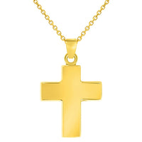 Load image into Gallery viewer, 14k Yellow Gold Polished Simple Small Religious Cross Charm Pendant With Cable, Curb or Figaro Chain Necklace
