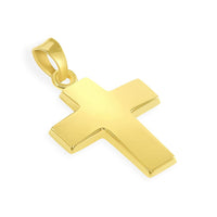 Load image into Gallery viewer, 14k Yellow Gold Polished Simple Small Religious Cross Charm Pendant with Cuban Chain Curb Necklace
