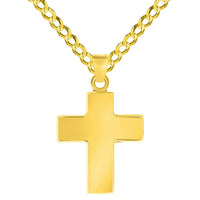 Load image into Gallery viewer, 14k Yellow Gold Polished Simple Small Religious Cross Charm Pendant With Cable, Curb or Figaro Chain Necklace
