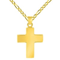 Load image into Gallery viewer, 14k Yellow Gold Polished Simple Small Religious Cross Charm Pendant With Cable, Curb or Figaro Chain Necklace
