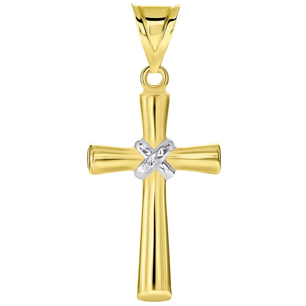 14k Yellow Gold Polished Two-Tone Tube Textured Knot Cross Pendant