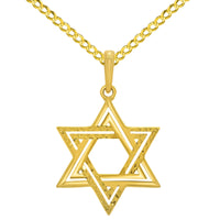 Load image into Gallery viewer, 14k Yellow Gold Polished and Textured Star of David Pendant Necklace
