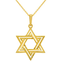 Load image into Gallery viewer, 14k Yellow Gold Polished and Textured Star of David Pendant Necklace
