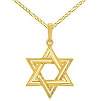 Load image into Gallery viewer, 14k Yellow Gold Polished and Textured Star of David Pendant Necklace
