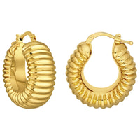 Load image into Gallery viewer, 14k Yellow Gold Puff Ribbed Hoop Earrings with Hinged Back
