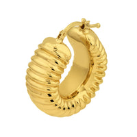 Load image into Gallery viewer, 14k Yellow Gold Puff Ribbed Hoop Earrings with Hinged Back
