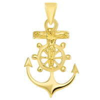 Load image into Gallery viewer, Solid 14k Yellow Gold Religious Anchor Cross Charm Mariners Crucifix Pendant
