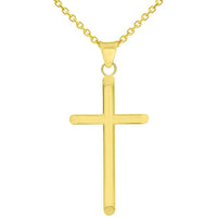 Load image into Gallery viewer, 14k Yellow Gold Religious Classic Plain Cross Pendant Necklace Available with Rolo, Curb, or Figaro Chain Necklaces
