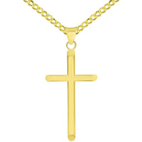 Load image into Gallery viewer, 14k Yellow Gold Religious Classic Plain Cross Pendant Necklace Available with Rolo, Curb, or Figaro Chain Necklaces
