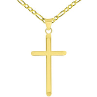 Load image into Gallery viewer, 14k Yellow Gold Religious Classic Plain Cross Pendant Necklace Available with Rolo, Curb, or Figaro Chain Necklaces
