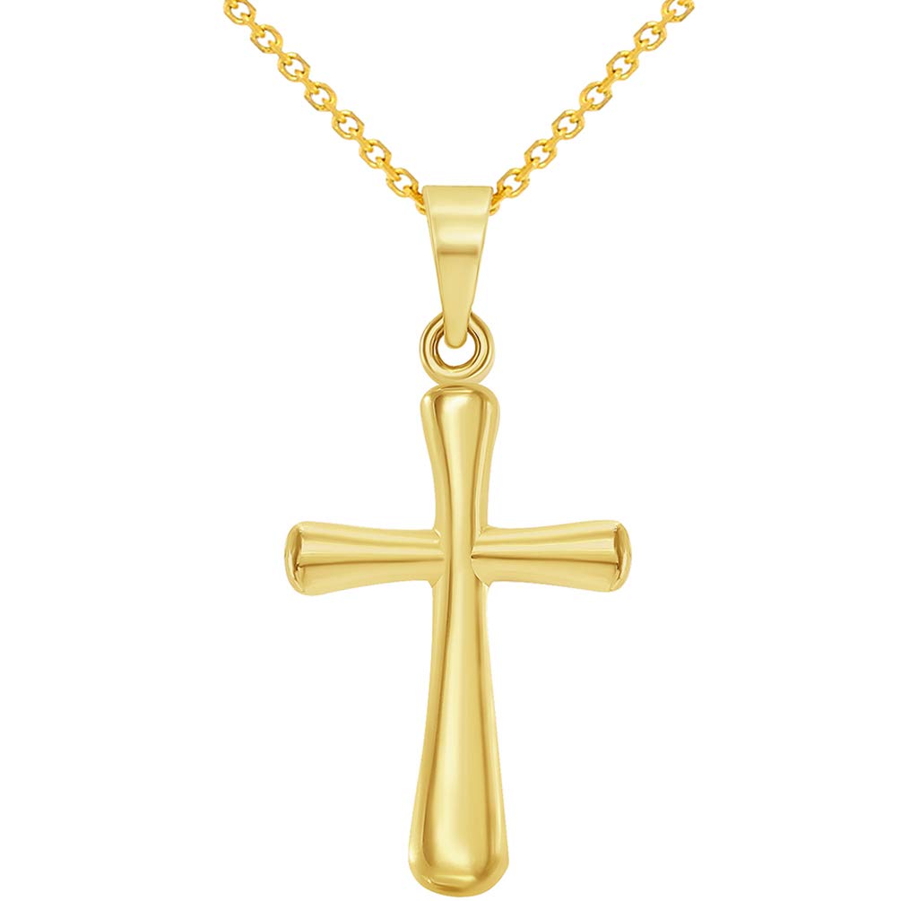 14k Yellow Gold High Polished Religious Plain Small Cross Charm Pendant Necklace