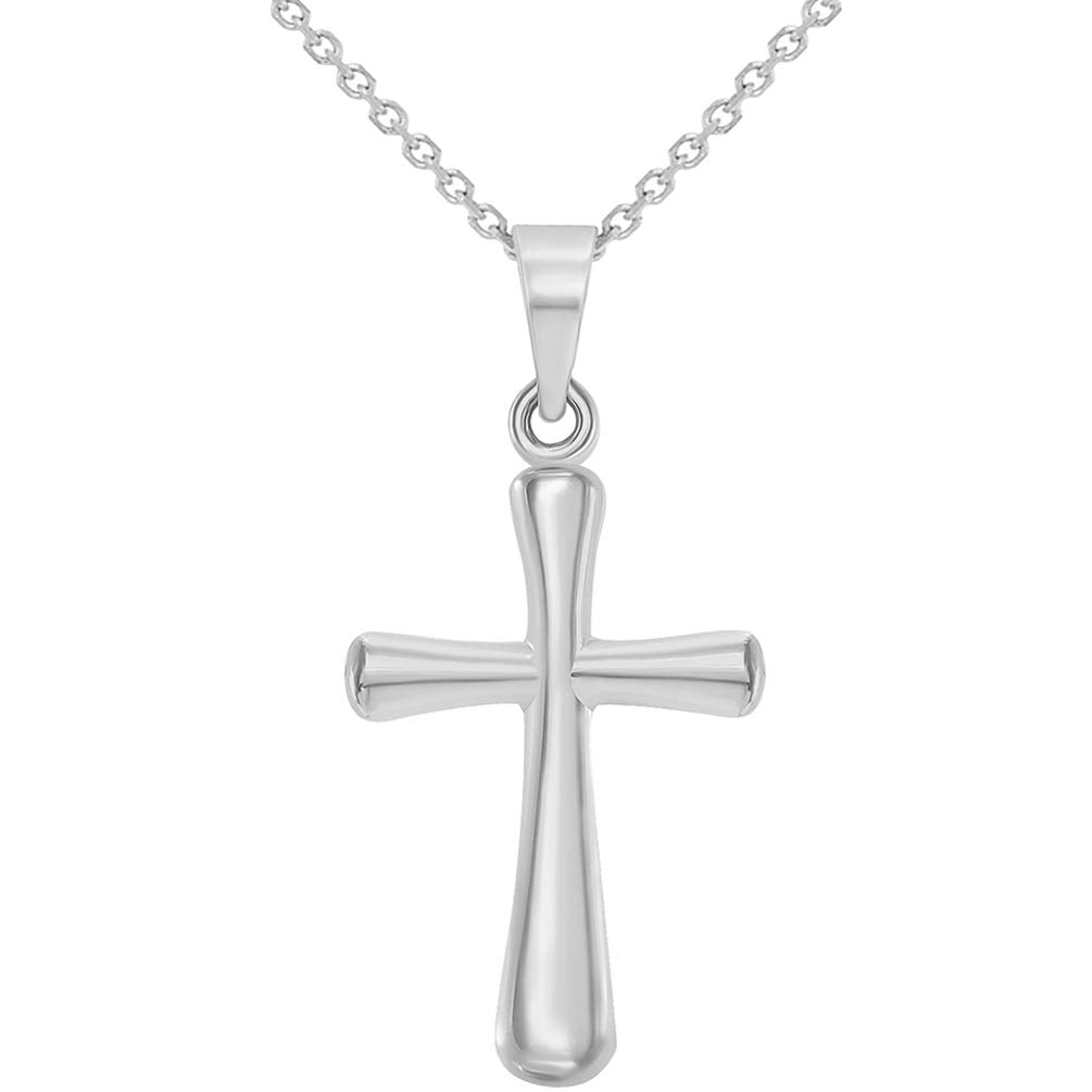14k White Gold High Polished Religious Plain Small Cross Charm Pendant Necklace