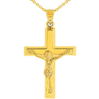 Load image into Gallery viewer, 14k Yellow Gold Roman Catholic Cross Crucifix with Jesus Christ Pendant Necklace

