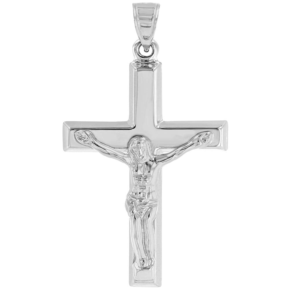 14k White Gold Roman Catholic Cross Crucifix with Jesus Christ Pendant