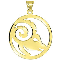 Load image into Gallery viewer, Solid 14k Yellow Gold Round Aries Zodiac Sign Cut-Out Ram Head Pendant with Cuban Chain Necklace
