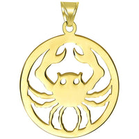 Load image into Gallery viewer, Solid 14k Yellow Gold Round Cancer Zodiac Sign Crab Disc Pendant Necklace
