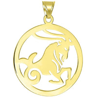 Load image into Gallery viewer, Solid 14k Yellow Gold Round Capricorn Zodiac Sign Goat Cut-Out Disc Pendant with Cuban Chain Necklace
