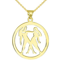 Load image into Gallery viewer, Solid 14k Yellow Gold Round Gemini Twins Zodiac Sign Cut-Out Disc Pendant Necklace
