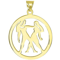 Load image into Gallery viewer, Solid 14k Yellow Gold Round Gemini Twins Zodiac Sign Cut-Out Disc Pendant with Cuban Chain Necklace
