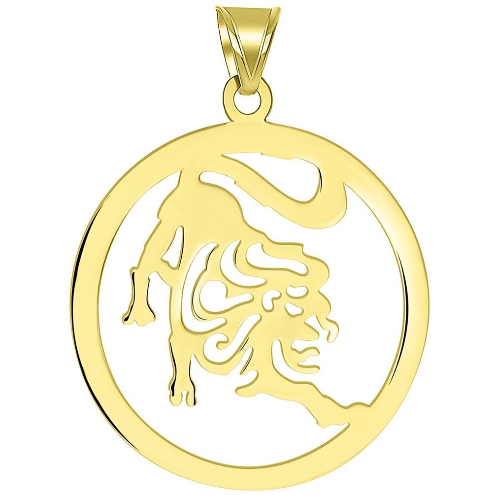 Solid 14k Yellow Gold Round Leo Zodiac Symbol Cut-Out Lion Pendant