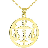 Load image into Gallery viewer, Solid 14k Yellow Gold Round Libra Zodiac Sign Scale Disc Pendant Necklace

