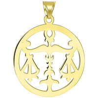 Load image into Gallery viewer, Solid 14k Yellow Gold Round Libra Zodiac Sign Scale Disc Pendant with Figaro Chain Necklace
