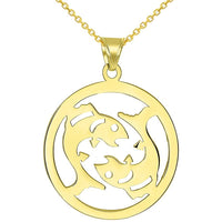 Load image into Gallery viewer, Solid 14k Yellow Gold Round Pisces Zodiac Symbol Cut-Out Fish Pendant Necklace
