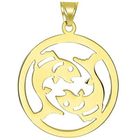 Load image into Gallery viewer, Solid 14k Yellow Gold Round Pisces Zodiac Symbol Cut-Out Fish Pendant Necklace
