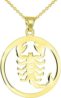 Load image into Gallery viewer, Solid 14k Yellow Gold Round Scorpio Zodiac Symbol Cut-Out Scorpion Pendant Necklace
