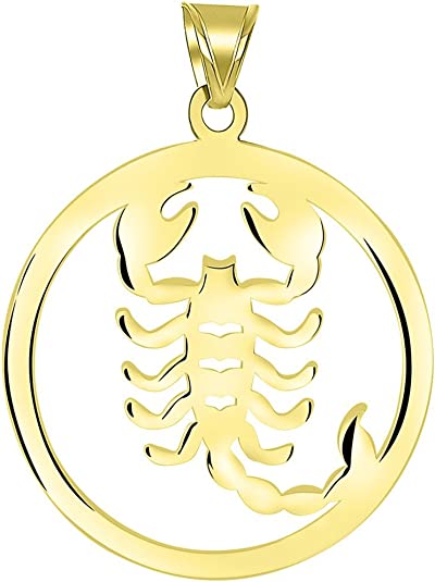 Solid 14k Yellow Gold Round Scorpio Zodiac Symbol Cut-Out Scorpion Pendant