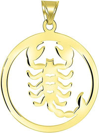 Load image into Gallery viewer, Solid 14k Yellow Gold Round Scorpio Zodiac Symbol Cut-Out Scorpion Pendant Necklace
