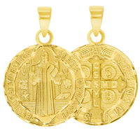 Load image into Gallery viewer, Solid 14k Yellow Gold Round Shaped St. Benedict Medallion Charm Pendant (Reversible)
