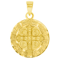 Load image into Gallery viewer, Solid 14k Yellow Gold Round Shaped St. Benedict Medallion Charm Pendant (Reversible)
