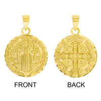 Load image into Gallery viewer, Solid 14k Yellow Gold Round Shaped St. Benedict Medallion Charm Pendant (Reversible)

