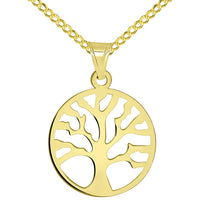 Load image into Gallery viewer, Solid 14k Yellow Gold Round Shaped Tree of Life Disc Pendant with Cuban Chain Necklace
