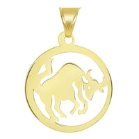 Load image into Gallery viewer, Solid 14k Yellow Gold Round Taurus Zodiac Sign Bull Disc Pendant with Cuban Chain Necklace
